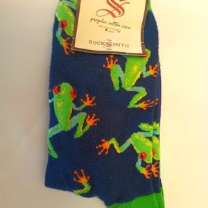 Frog socks, women's, 63 percent cotton.